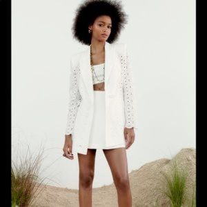 Zara White Eyelet Blazer